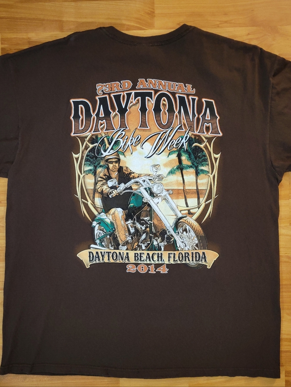 Daytona Bike Week 2014 Biker Tropical Graphic, Red Anvil Brown T-shirt, 2XL